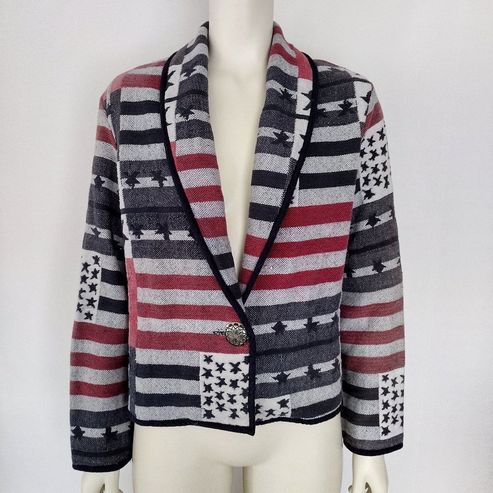 Vintage 1990s Bedford Fair American Flag Patriotic Tapestry Jacket